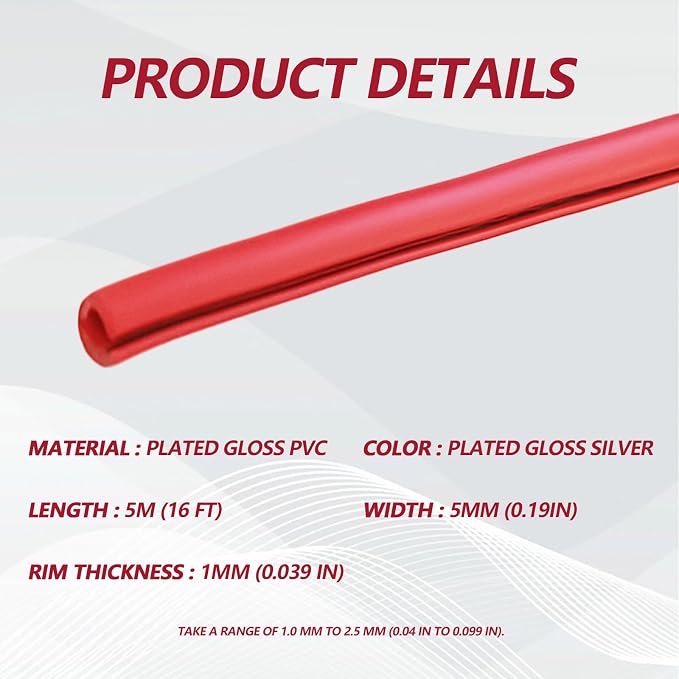 16FT (5M) Car Door Edge Protector, Universal U Shape Trim Molding Rubber Seal Protector with Fits Most Cars (Red)