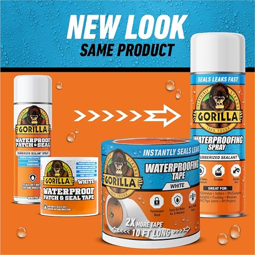 Gorilla Waterproofing Spray White, Flexible Rubberized Sealant Coating, Paintable UV Resistant, Seals Water Air Moisture, 16 oz (Pack of 6), for Roofs Gutters Skylights RVs Windows & More