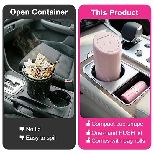 Car Trash Can, 2 Pack Leakproof Mini Garbage Bin with Lid, 40 Bags | Leakproof, Mini Car Garbage Bin, With Lid