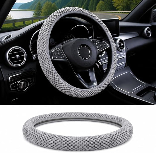 Breathable Elastic Steering Wheel Cover,15 Inch Stretch Steering Wheel Protector,Microfiber Ice Silk Anti-Slip Car Wheel Cover,Odorless Comfort Grip Interior Accessory for Cars SUV Truck（Grey）