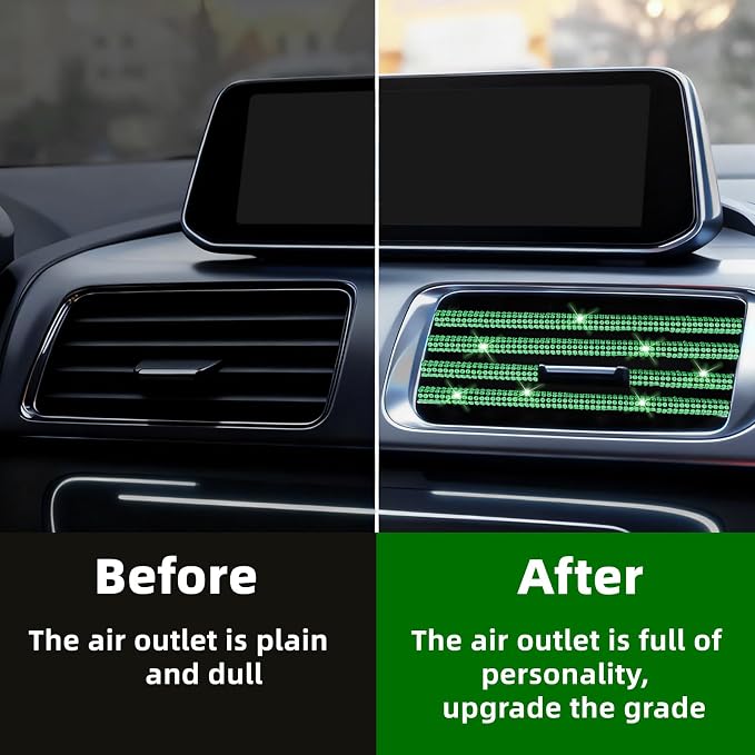 NBTEPEM Bling Car Air Conditioner Decoration Strip for Vent Outlet, 10 PCS Universal Rhinestone Car Vent Outlet Trim Decorations, Bling Interior Accessories for Women and Girls (Green)