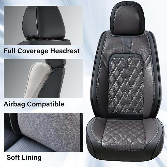 Coverado Car Seat Covers Front Seats, 2 Pack Waterproof Leather Seat Covers for Cars, Luxury Car Seat Protector, Anti-Slip Design Seat Cushions, Black Seat Covers Universal Fit for Most Cars