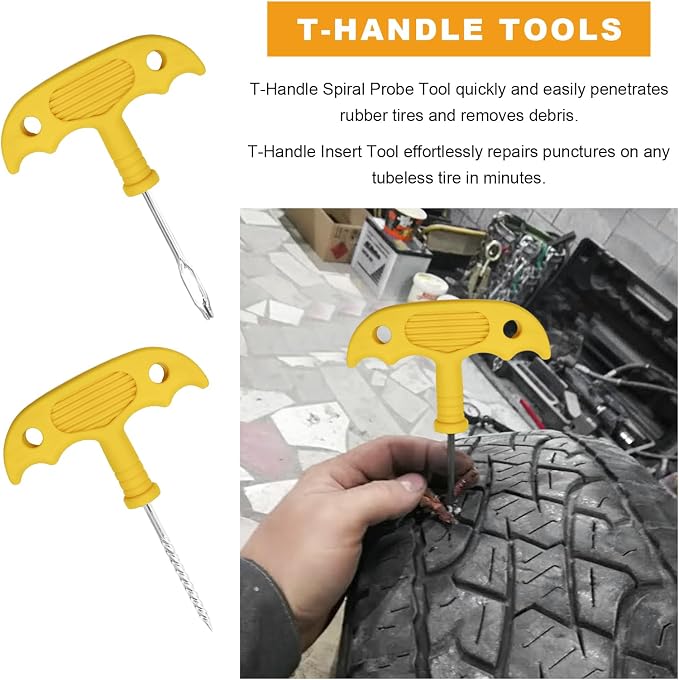 33 PCS Tire Repair Kit, Heavy Duty Car Emergency Tools to Fix Punctures and Plug Flats Patch, Universal Tire Puncture Repair Tool for Most Cars Motorcycles Trucks Tractors