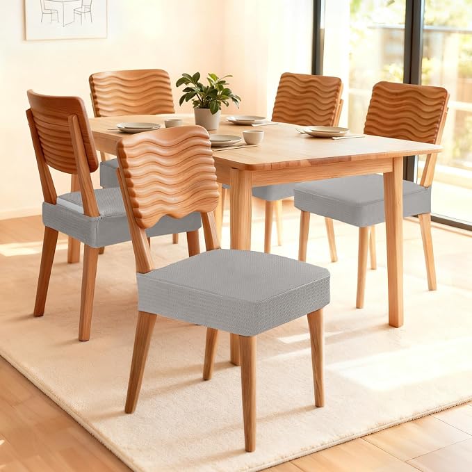 Songrey Waterproof Chair Covers for Dining Chairs, Set of 4, Light Gray | No Rear Seat Covers for Dining Room , Chair Protector Slipcover, Stretch Removable Washable
