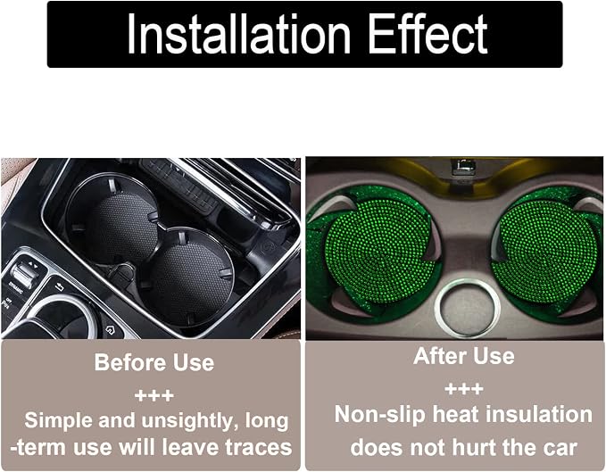 Bling Cup Holder Insert Coaster- 2.75 inch Silicone Anti-Slip Shockproof, Universal Fashion Car Interior Accessories for Women (Green, 4 PCS)