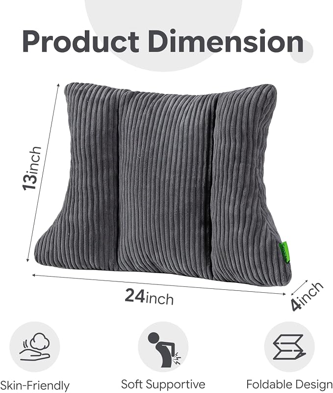 Lumbar Support Pillow 3 Section Back Pillow Office Chair for Back Support Comfortable Lumbar Cushion for Car Seat Pain Relief Sofa Rest (Dark Grey)