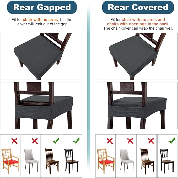 Genina Waterproof Seat Covers for Dining Room Chair Covers Set of 8, Stretch Jacquard Kitchen Parson Chair Slipcover Protector