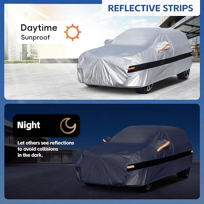 10 Layers SUV Car Cover Custom Fit for Volkswagen VW Atlas (2017-2024) Waterproof All Weather for Automobiles, Outdoor Full Cover Rain Sun UV Protection.Silver