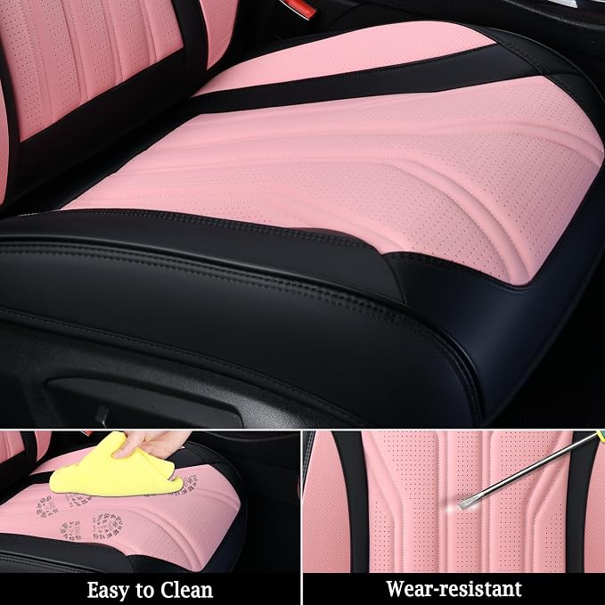 FLORICH Automotive Front Seat Covers for Cars, Waterproof Pink & Black Seat Covers, Leather Car Seat Covers 2 Pack, Universal Seat Protector for Most Cars Trucks SUV