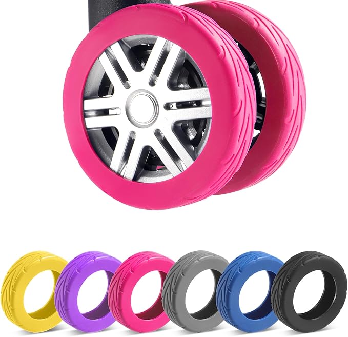 8Pcs Upgrade Luggage Wheel Covers, Travel Accessories (Hot Pink) | Wear-resistant & anti-noise silicone covers. Fits 2-2.4" wheels. Protects suitcase wheels. Travel essential for suitcases
