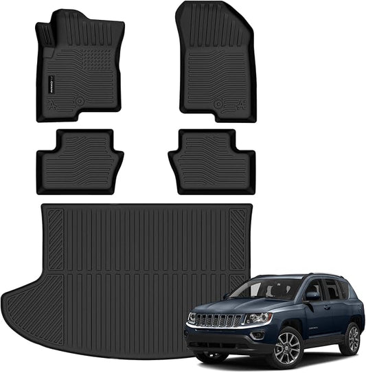 AUXKO All Weather Floor Mats Cargo Mat for Jeep Compass & Patriot 2007-2016/Dodge Caliber 2007-2012 TPE Liners All Season Accessories Guard Odorless Anti-Slip Floor Liners Trunk Tray
