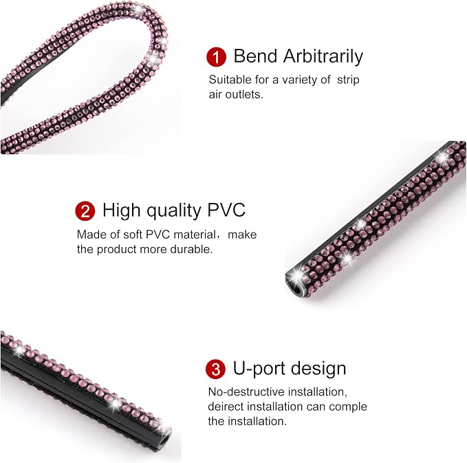 LivTee Bling Car Air Vent Outlet Moulding Trim, 10PCS, Pink Rhinestone Diamond, Chrome Finish, PVC Material, Universal Fit