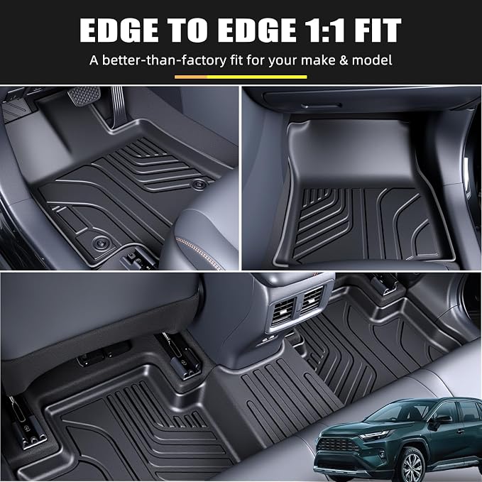 Floor Mats & Cargo Liner Set for 2019-2025 Toyota RAV4 Hybrid&Gas, All Weather TPE Custom Fit Floor & Trunk Protection Mats