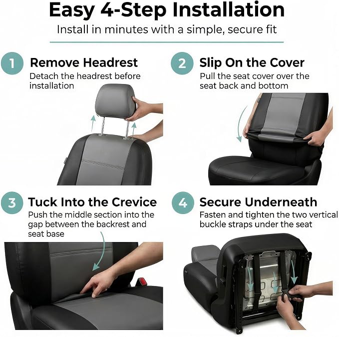 FH Group Car Seat Covers PU Leather Seat Covers Front Pair Set for Interior, Easy to Install Black Automotive Seat Covers – Universal Fit Interior Accessories for Cars Trucks and SUVs PU001102