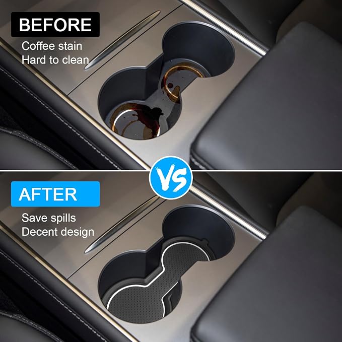 for Tesla Model 3 Accessories 2021-2023 Model Y 2021-2024 2025 Cup Holder Inserts Center Console Liner Coasters Mat Pad Interior Decoration 3D Silicone (White Trim, 3 pcs)