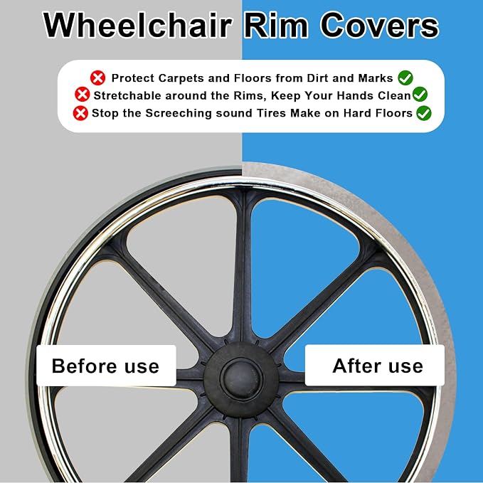 Wheelchair Tyre Covers for Wheelchair Tires 24’’ Non-Slip Wheelchair Wheel Covers to Protect Floors Carpets, Wear-Resistant Wheelchair Accessories for Keeping Floor Clean (2 PCS)