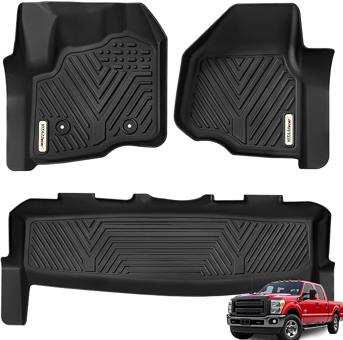 YITAMOTOR Floor Mats Fit for 2012-2016 Ford F250/F350/F450/F550 Super Duty SuperCrew/Crew Cab, TPE All Weather Custom Fit Floor Liner for F-250/F-350/F-450/F-550 Carpet Floor, 1st & 2nd Row Mats Black