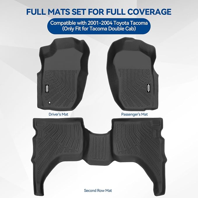 Custom Fit Floor Mats for 2001-2004 Toyota Tacoma Double Cab | (Only Fit for Tacoma Double Cab)All Weather TPE Floor Liners | Odorless Interior Accessories