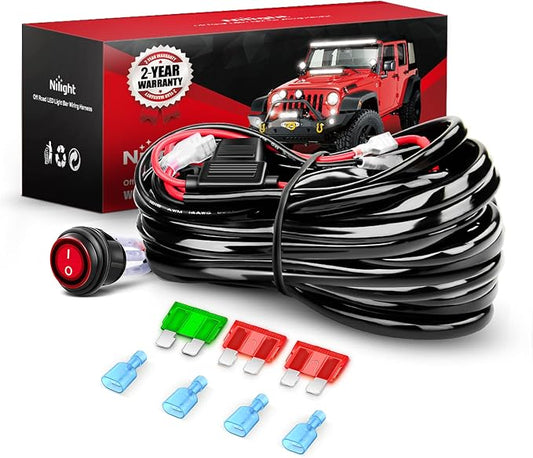 Nilight LED Light Bar Wiring Harness Kit - 2 Leads 12AWG Heavy Duty 12V On Off Switch Power Relay Blade Fuse for Off Road LED Work Light