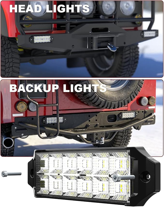 7.6 Inch Flush Mount LED Pod Lights, 2PCS 12V/24V 64W 12400LM Bumper Backup Reverse Spot Off-Road Driving Fog Work Led Light Bar for Truck, ATV, UTV, Boat