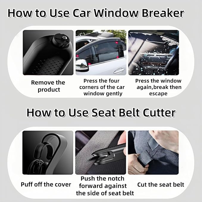 Window Breaker Seatbelt Cutter,2 in 1 Car Safehammer Window Punch Emergency Escape Tool,Safety Hammer Glass Breaker Seat Belt Cutter Underwater for Automotive (1, Black)