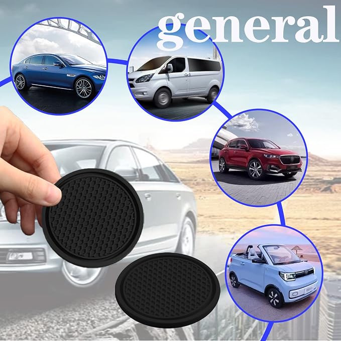 4-Piece Car Cup Holder Inserts, 2.75In PVC Anti-Slip, Honeycomb Waterproof Fixed Tea Coasters, Universal for Vehicle Interior Cup Mats (Black)