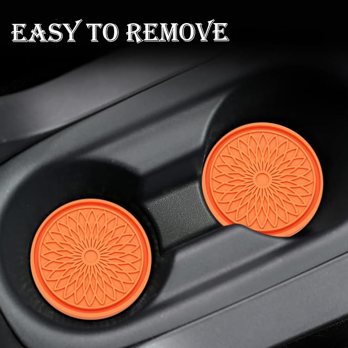 2-Pack Car Cup Holder Coaster Inserts, 2.75 Inch Non-Slip Silicone Liners, Shockproof Drink Holder Mat for Women Men, Universal Fit for Most Vehicles (Orange)