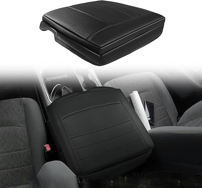 Muslogy Center Console Armrest Cover Fit for Dodge Ram1500/2500/3500 2013-2018 Accessories, Comfort Armrest Pad Console Lid Cushion Vegan Leather 1-Inch Extra Thick(Bucket Seat ONLY)