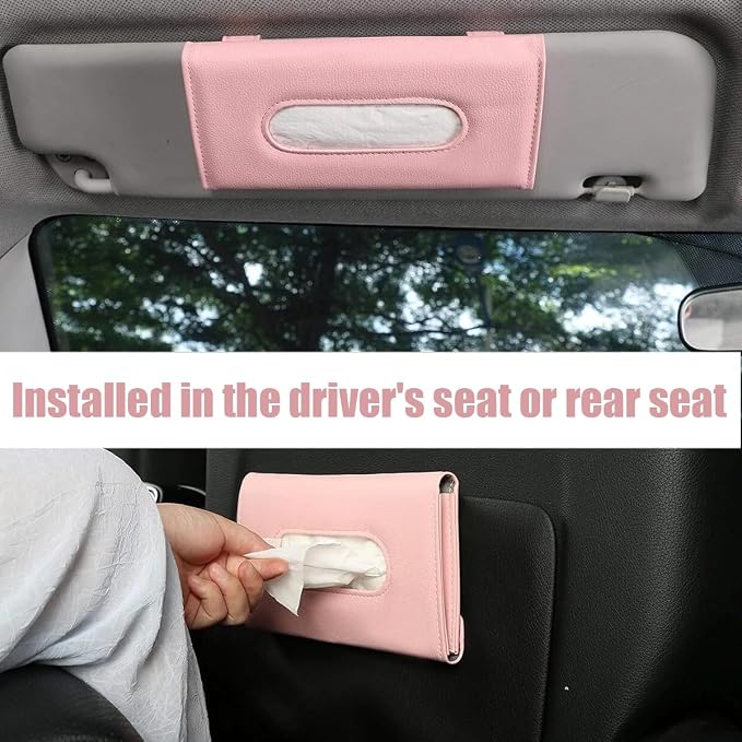 Car Visor Tissue Holder, Vehicle Sun Visor Backseat Napkin Case Mount with Tissues Refill, Automotive Interior Disposable Masks Holder, Universal for SUV Automobile Truck (Pink)