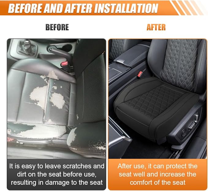 2PCS Luxury Faux Leather Car Seat Cover, Car Seats Cushion, Black | Anti-Slip Waterproof Universal Front Bottom Seat Protector with Storage Pocket for Sedans, SUVs, Trucks, Triangular Pattern