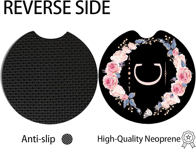 2pcs Letter C Car Coasters,Absorbent Universal neoprener Cup Holder Coasters with a Finger Notch,Car Accessories for Women&Man Interior，2.75"