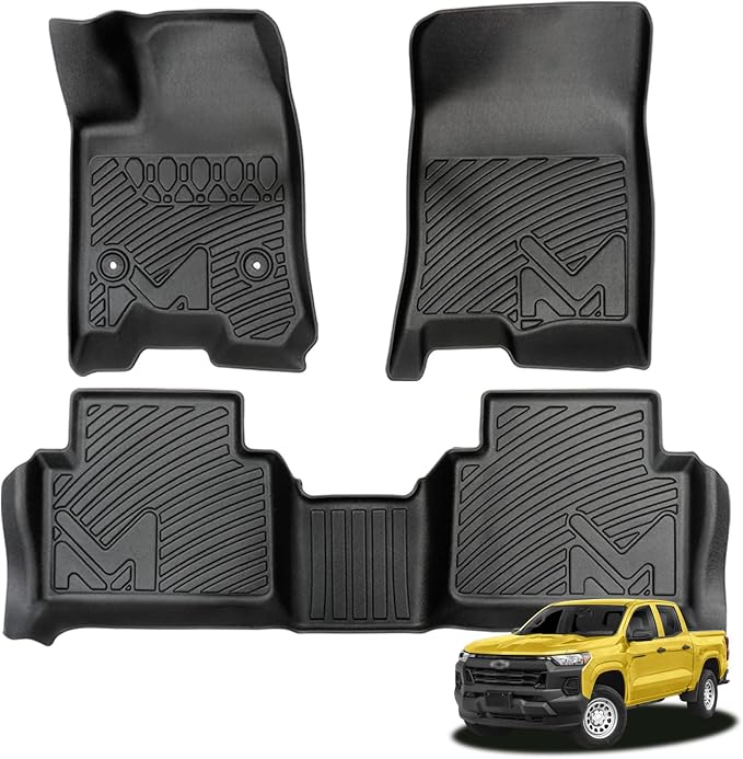 TPE Automotive Floor Mats Custom for 2023-2026 Chevy Colorado & GMC Canyon Crew Cab, All Weather Cover Protection Waterproof Black Floor Liner Front & Rear Row Full Set Car Mats, 3PCS