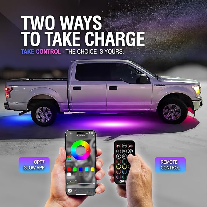 OPT7 Aura DreamColor Underglow Chasing Lights for Truck with APP & Remote | Waterproof Aluminum Frame, RGB-IC LED Bar, Rainbow Ground Effects, Exterior Off Road Accent Lighting, 12V Pickup Accessories