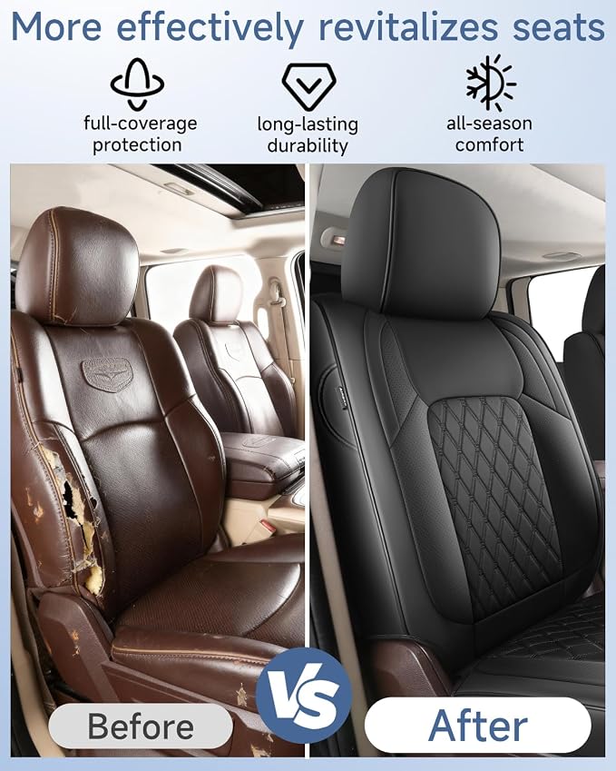Custom Seat Covers fit for Dodge Ram 1500 2500 3500, Full Coverage Luxury Leather Ram Truck Seat Cover 2009-2025 Compatible with Crew Cab Double Quad Regular (Black, Full Set (Flat Front/Curved Rear))