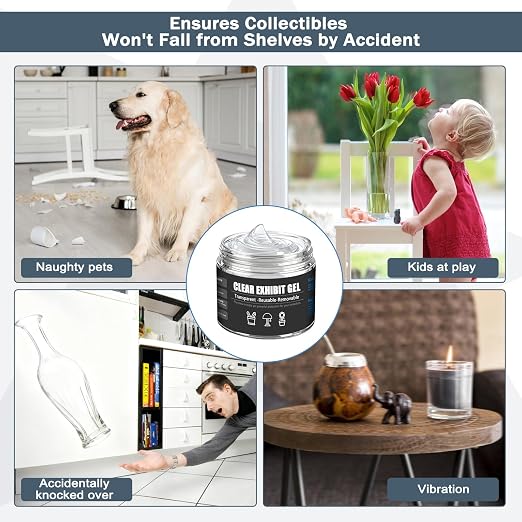 6.35 Oz Clear Exhibit Gel for Museum, Removable Museum Putty Wax for Protecting Vase and Collections from Falling&Vibration, Reusable & No Residue, Suitable for Glass, Ceramic and Action Figures