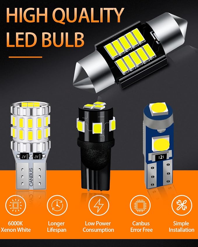 White LED Bulbs Package Kit Compatible with 2007 2008 2009 2010 2011 Toyota Camry Interior Map Dome Light + License Plate Light and Install Tool, 13 Piece