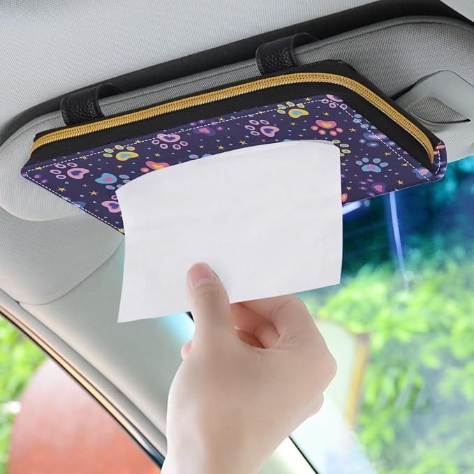 Leather Visor Tissue Holder Car Tissue Holder for Car Cow Colorful Dog Paws Pattern Standard Tissue Holder PU Leather Napkin Holder