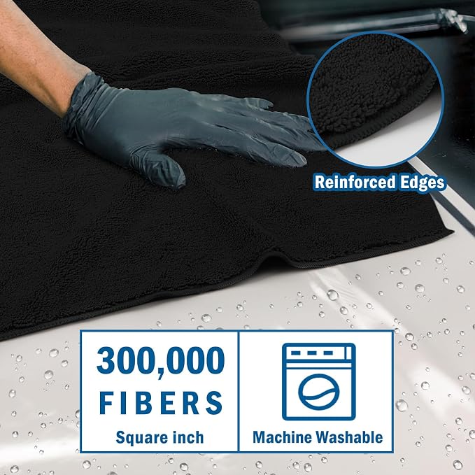 HOMEXCEL Professional Large Microfiber Car Drying Towels 4 Pack, Lint Free, Scratch Free, Highly Absorbent Drying Towel for Cars, SUVs, RVs, Trucks, and Boats,31" x 24 ", Black