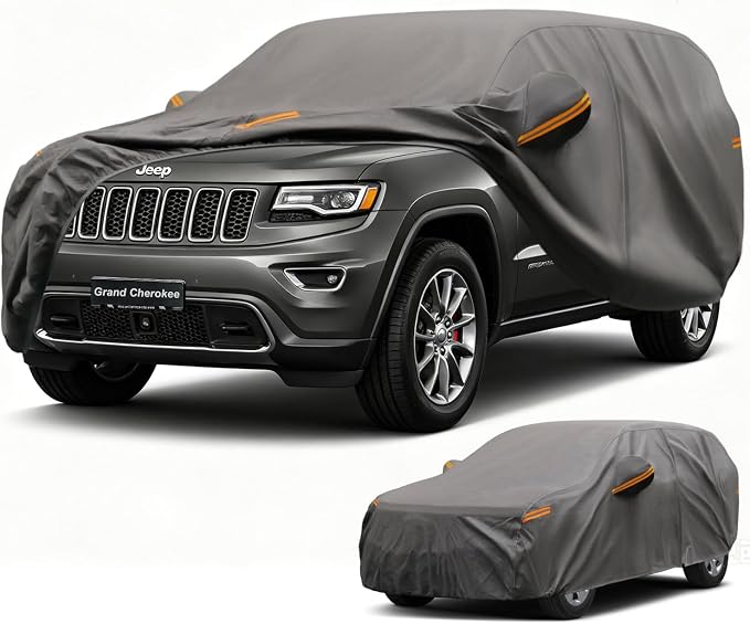 Kayme Heavy Duty SUV Car Cover Custom Fit for Jeep Grand Cherokee 2010-2026, Waterproof All Weather Outdoor Full Protection, UV Sun Rain Resistant with Zipper Door & Windproof Straps.