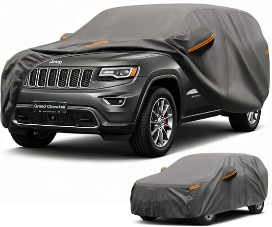 Kayme Heavy Duty SUV Car Cover Custom Fit for Jeep Grand Cherokee 2010-2026, Waterproof All Weather Outdoor Full Protection, UV Sun Rain Resistant with Zipper Door & Windproof Straps.