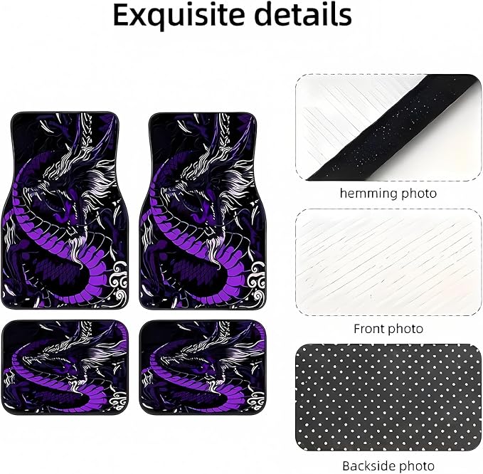 Universal Fit Car Floor Mats Set of 4Pcs, Bright and Vibrant Purple Dragon All-Weather Front Rear Car Carpet Mats, Non-Slip Car Floor Mat Car Accessories for Automotive Trucks SUV Sedans Vans