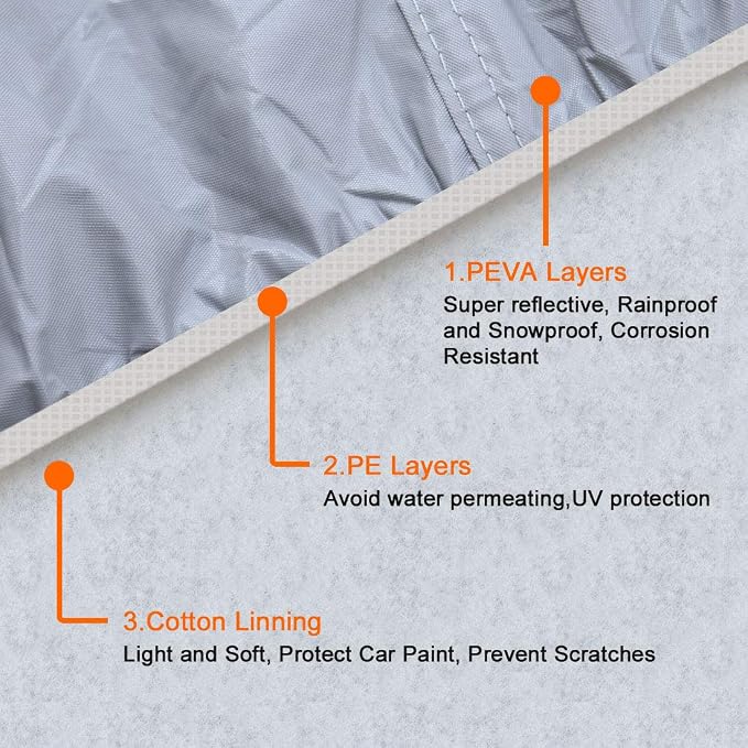 uxcell 3XXL+ PEVA Car Cover Outdoor Waterproof Breathable Snow Heat Resistant 570 x 190 x 160cm