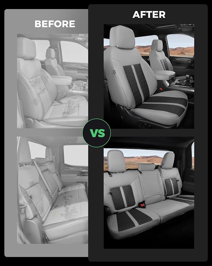Custom Fit Seat Covers for 2019-2026 Sierra/Silverado 1500 CrewCab | Fits 2500/3500HD 2020-2026, with Rear Armrest/Seatback Storage, Faux leather, Waterproof, Scratch-resistant, Easy-clean