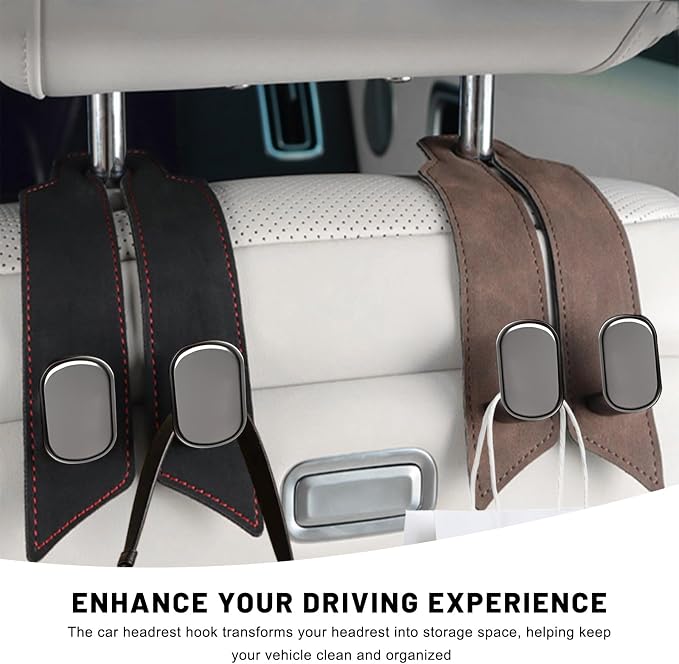 2 PCS Car Purse Hook, Multi Functional Vehicle Seat Back Storage Hooks Interior Accessories, Creative Metal Headrest Hanger Auto Seat Organization for Purses Phones Bags (Brown)