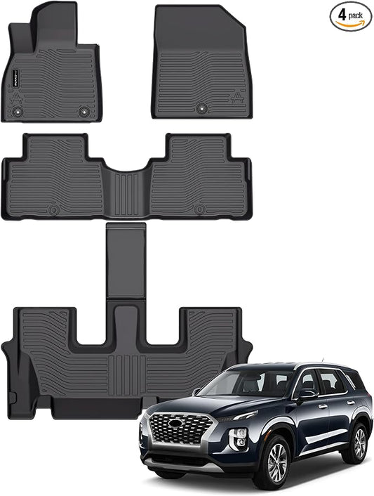 Auxko All Weather Floor Mats Fit for Hyundai Palisade 7&8 Seat 2020-2024 2025 TPE Rubber Liners Palisade Accessories Set All Season Guard Odorless Anti-Slip Floor Mats