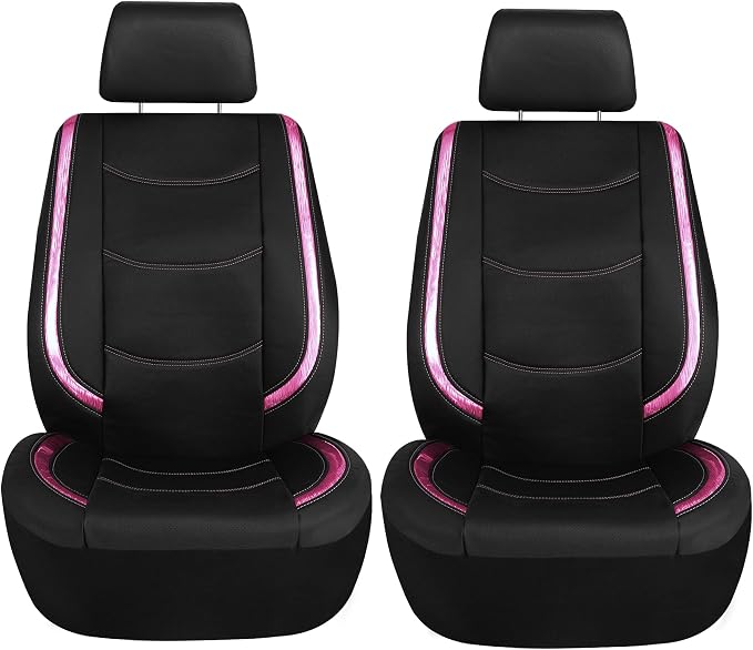 FH Group Full Set Faux Leather Car Seat Covers - Universal Fit, Low Back Front Seat Covers, Airbag Compatible, Split Bench Rear Seat Cover for SUV, Sedan, Pink