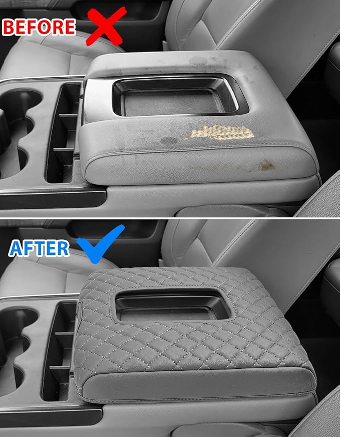 Center Console Cover for 2014-2018 Chevy Silverado & GMC Sierra 1500 2500 3500, Vinyl Leather Interior Accessories, Car Armrest Protector, Jump Seat, Anti-Scratch,Gray