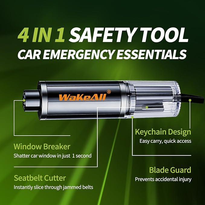 Window Breaker Seatbelt Cutter, Emergency 2‑in‑1 Car Escape Keychain Tool, Safe Hammer Glass Breaker Under Water–Compact, Durable Emergency Rescue Device for Drivers & First Responders, Premium Black
