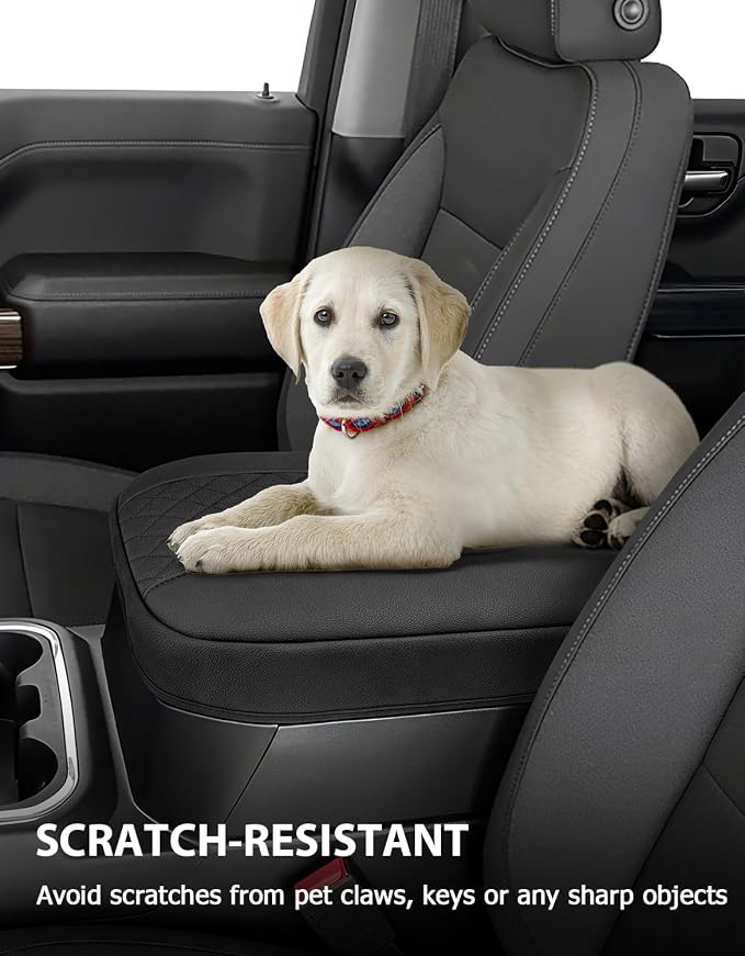 Center Console Cover for Chevy Silverado & GMC Sierra 1500 Accessories 2019-2026, Tahoe & Suburban & Yukon 2021-2026, Vinyl Car Armrest Protector, Floor Console Bucket Seat Only, Anti-Scratch, Black