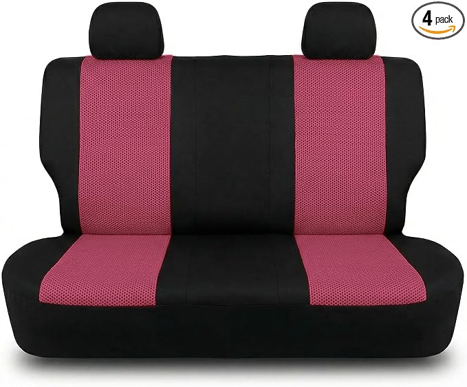 FH Group Automotive Rear Car Seat Covers for SUV, Trucks, Sedan and More - Universal Fit Rear Solid Bench Design Interior Accessories - 3D Mesh Fabric Center Panel - Burgundy